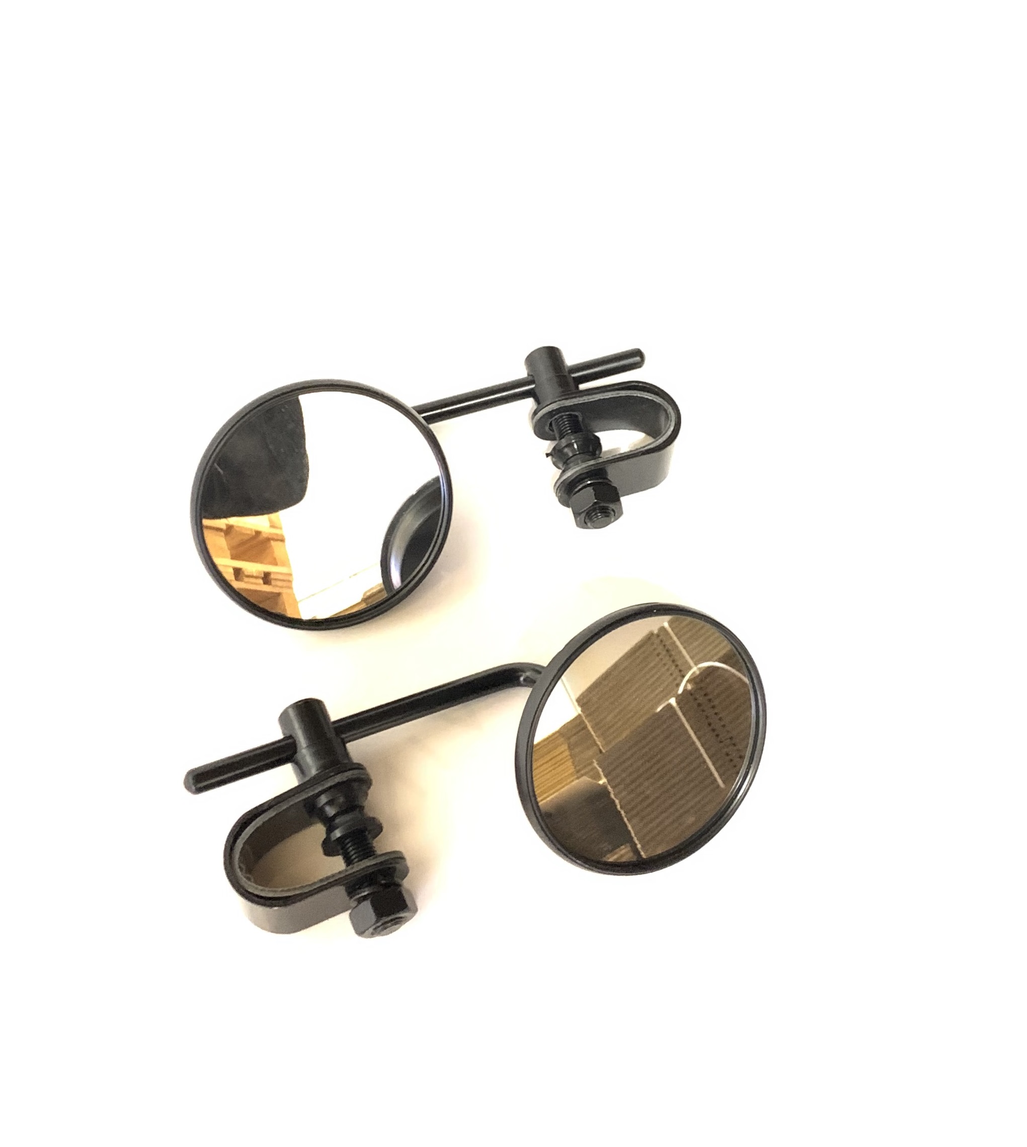 Specchi con morsetto in acciaio nero per manubri da 22 - 25 mm  Ø 80mm