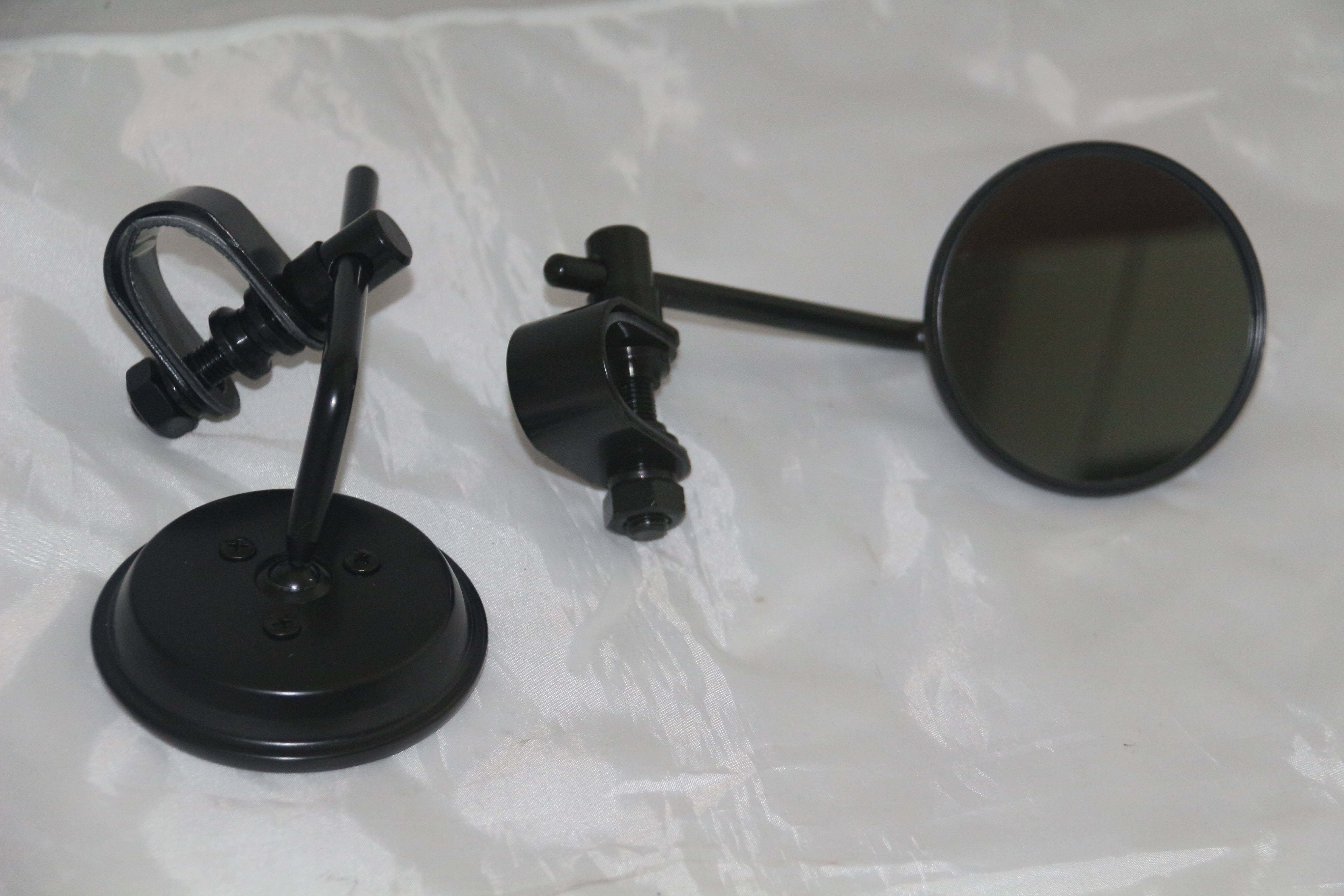 Specchi con morsetto in acciaio nero per manubri da 22 - 25 mm  Ø 80mm