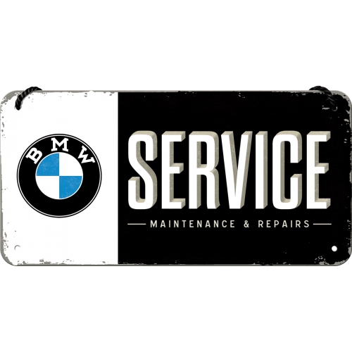 Insegna cartello in metallo logo BMW service officina 10x20cm