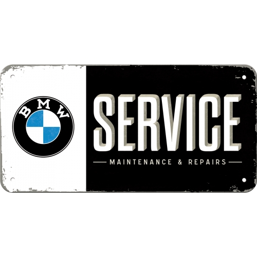 Insegna cartello in metallo logo BMW service officina 10x20cm