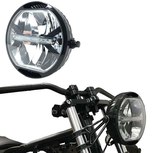 Faro anteriore moto universale LED in abs nero omologato 180mm cafe racer custom