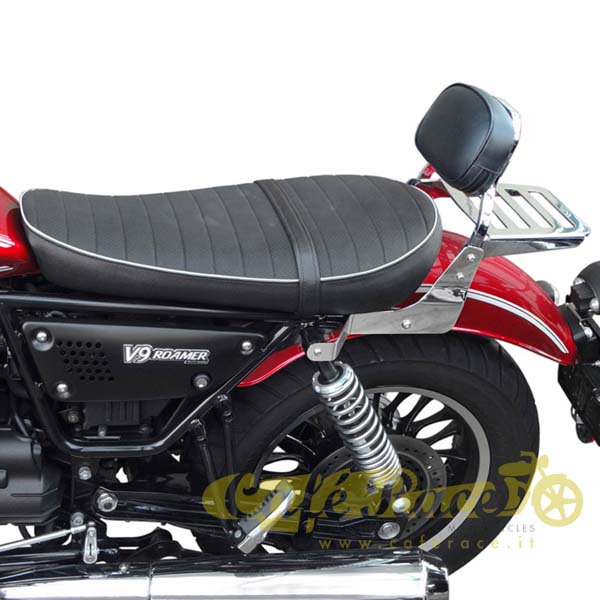 Dossier bas Spaan chromé avec porte-bagages pour Moto Guzzi V9 Bobber-Roamer