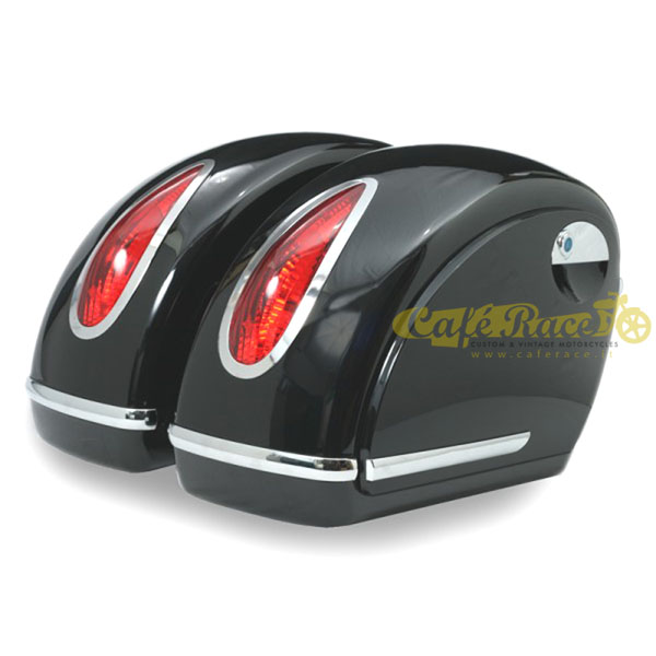 Coppia Borse laterali rigide nero lucido in abs per moto custom 44 litri cad.